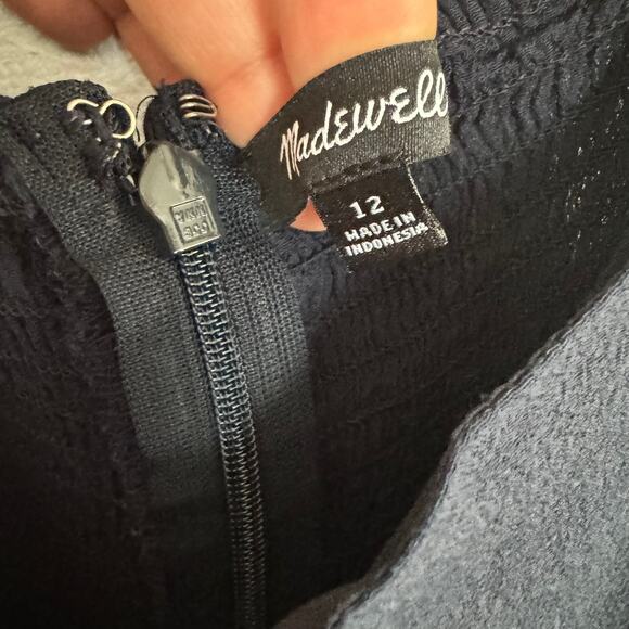 Madewell Jumpsuit Navy Smocked Square Neck Zip Sleeveless Straight Leg Sz 12 - Picture 4 of 7